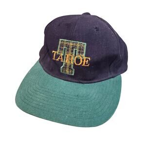 Vintage (South Lake) TAHOE Stitched Baseball Cap Hat Brown Green Plaid Logo